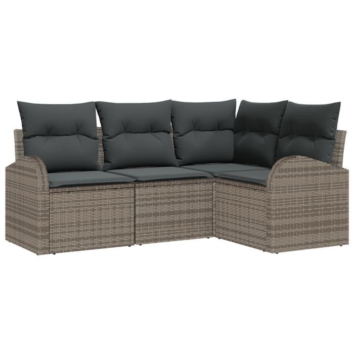 VidaXL Ensemble de Canapé de Jardin 4 Pièces avec Coussins Gris Rattan Poly 3346019