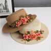 spring summer flower hat French women's straw flat hat elegant beach hat Barrel cap sun hat outdoor travel sun hat wholesale