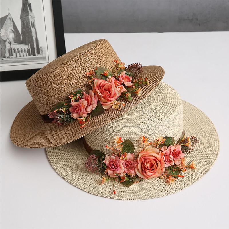 spring summer flower hat French women's straw flat hat elegant beach hat Barrel cap sun hat outdoor travel sun hat wholesale
