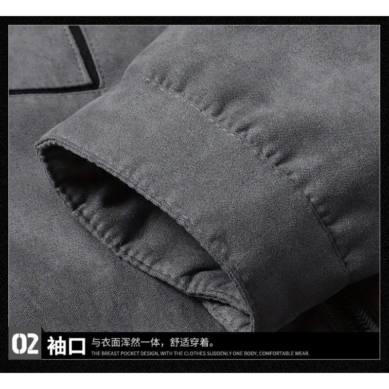 Men's Suede Fleece Lined Casual Jacket, Autumn & Winter Loose Fit Plus Size Warm Outerwear