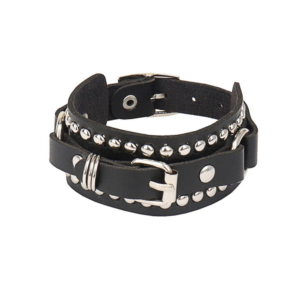 Cuff  Belt Metal Buckle Korean Hand Rope PU Leather Bracelet Rivet Chains Bracelets Women Wristband