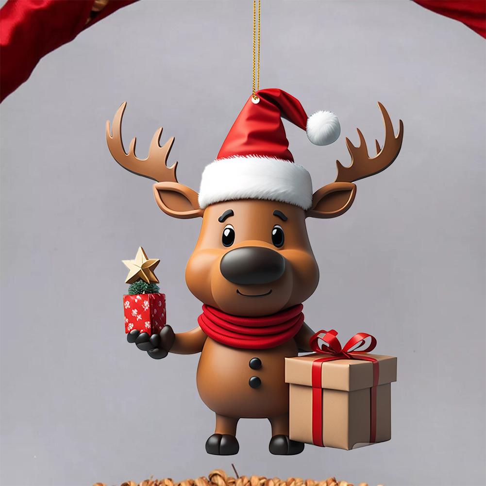 2025 Christmas Ornaments Elk Pendant Hanging Decoration Gift Cute Dog Cat Hanging Tree Cartoon Product Pendant Party Supplies