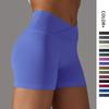 Nahtlose gestrickte atmungsaktive Yoga-Shorts - Damen Pfirsich-Po, Dreiviertellänge, Cross-Waist-Design für Laufen & Fitness