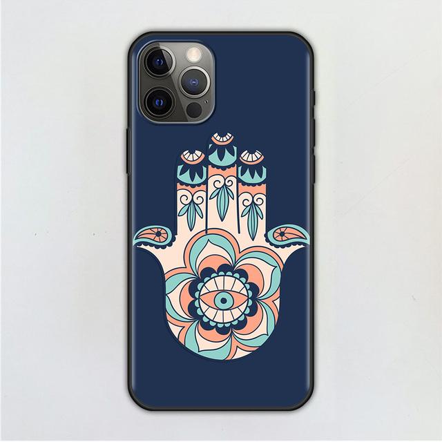 Handyhülle für iPhone 14 12 Mini 11 Pro X Xs Max Xr 8 7 6 6s Plus Schwarz TPU Fundas Capa Hamsa Hand Amulett Psychedelic Art