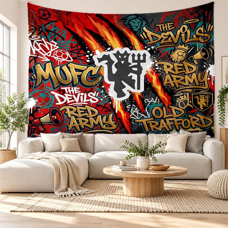 Manchester United Wall Tapestry, Soft Fabric Wall Hanging, Decorative Backdrop For Bedroom Home Wall Art