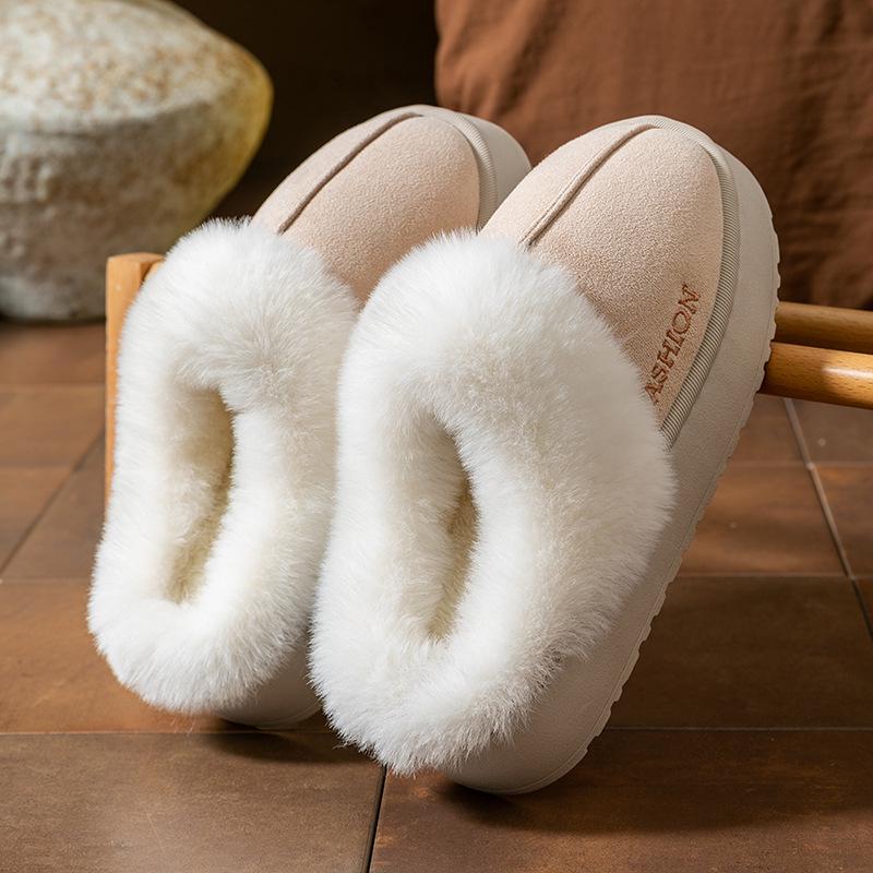 Women's Plush Cotton Slippers - Thick-Soled, Non-Slip, Warm, and Furry for Indoor/Outdoor Use, Ideal for Autumn/Winter