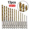 13PCS/SET 1.5-6.5MM HSS High Speed Steel for Titanium Coated 1/4 Hex Shank Drill