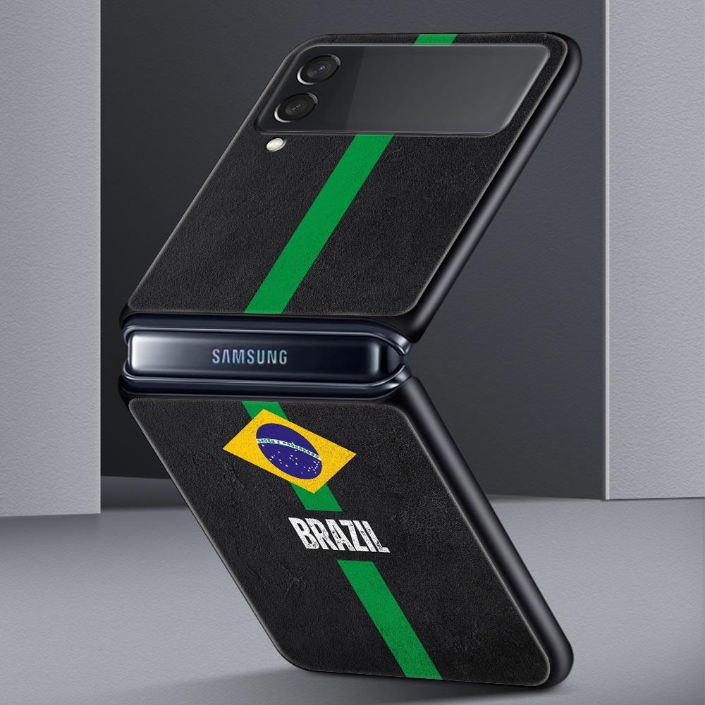 Phone Case for Samsung Galaxy Z Flip 3 4 5 6 7 Folding Black Shell For Samsung Z Flip4 Flip5 PC Hard Cover Large Brazil Flag