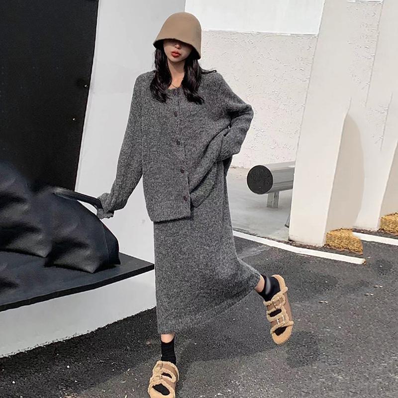 

XITAO однотонные повседневные вязаные комплекты из двух предметов SMH1212 One Size серый