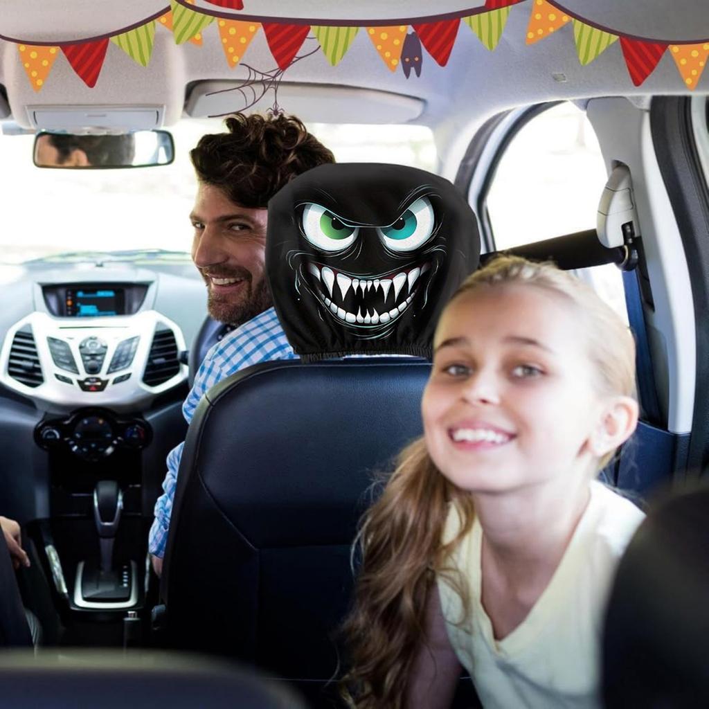 Funny Evil Eyes Design Car Headrest Covers Breathable Polyester Seat Headrest Protectors for Daily Commute & Road