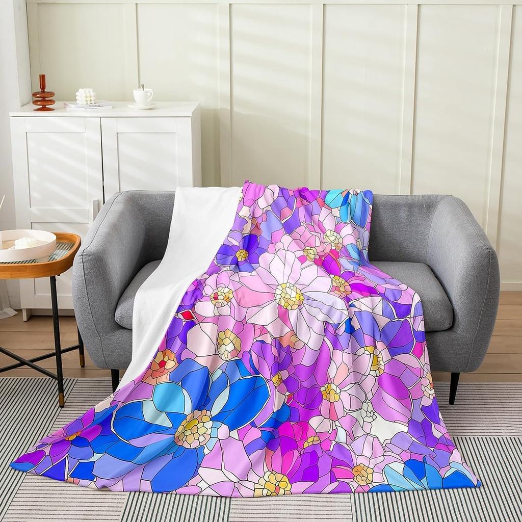 Japanese Floral Throw Blanket X Plush Cherry Blossoms Flannel Fleece for Sofa Couch Kids Room Decor