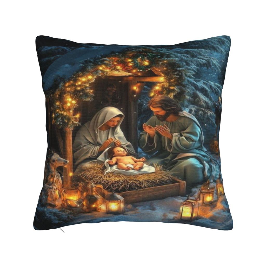 Christmas Nativity Scene Baby Jesus & Mary Printing Pillowcase Cushion Cover  Pillow Covers New Style Home Decor