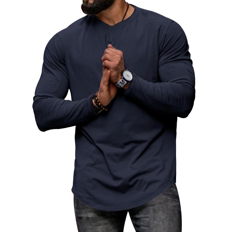 Autumn Winter Tops Fashion Men's T-shirt Long Sleeved Casual Round Neck Solid Color Top Base T-shirt