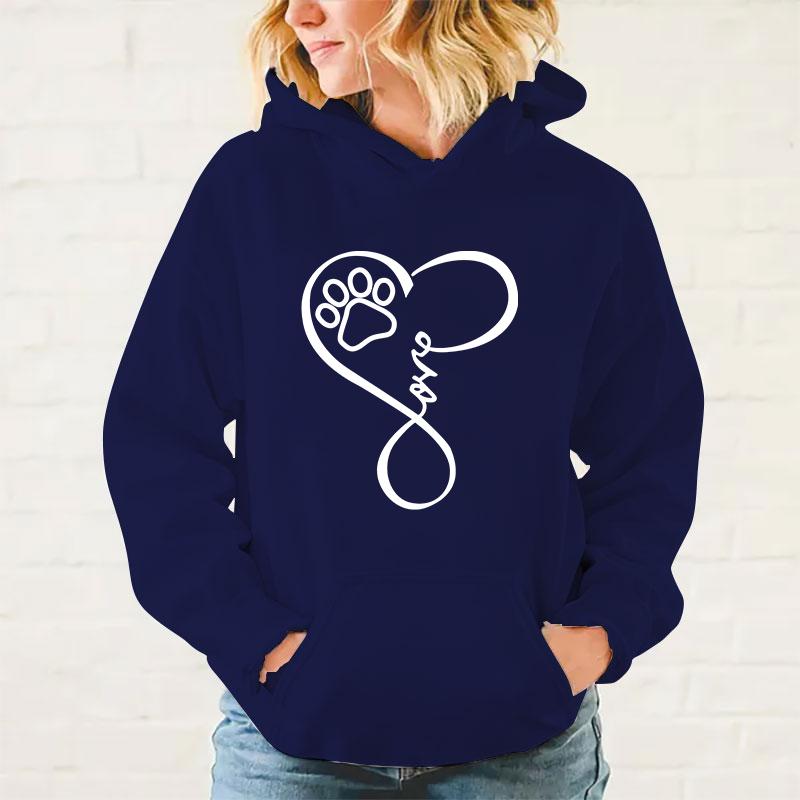 Y2k Hoodies Fashion Women Love Dog Paw Print Hooded Sweatshirt Autumn Leisure Sports Pullover
