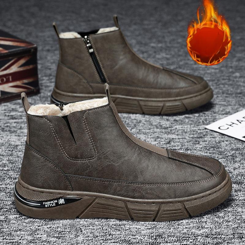 

Снігові черевики Чоловічі високі черевики Чоловічі зимові нові оксамитові теплі бавовняні черевики Британський стиль Чоловічі потовщені бавовняні черевики Tide 41 дубильна кора