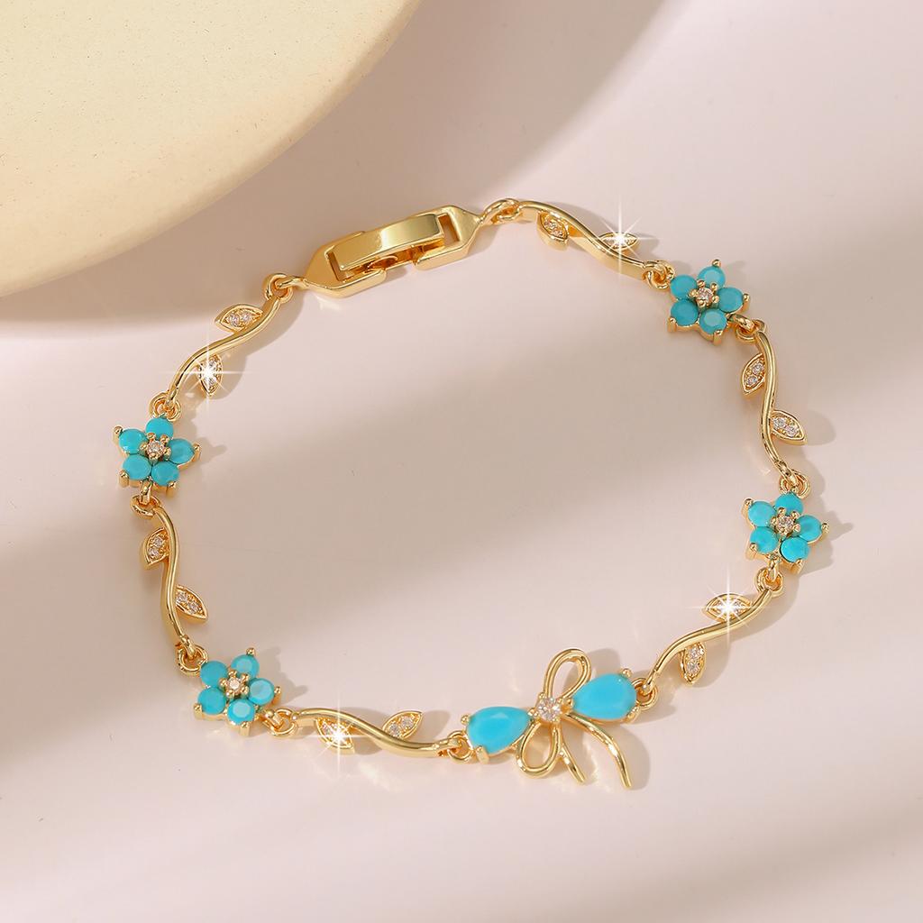 Luxury Gold-Plated Copper Zircon Leaf Bracelet, High Quality Jewelry