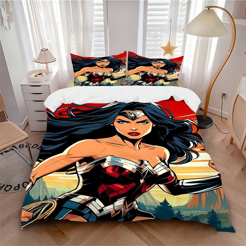 3pcs Wonder Woman, Superhero Cover Set,Soft Comfortable Duvet Cover,Guest Room (1*Duvet Cover + 2*Pillowcases, Without Core) yy251024155