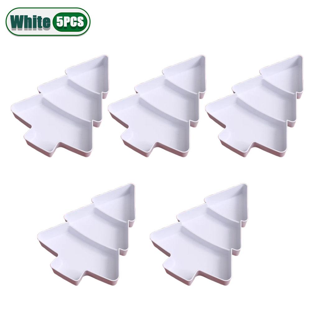 1-10PCS Christmas Plastic Candy Snack Plates Divided Fruit Plates Christmas Tree Shape Melon Seed Tray Home Party Decor