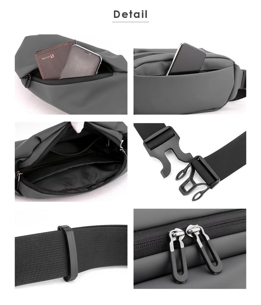 Gisele Waist Crossbody Shoulder Bag Men's Small, Lightweight, Water-Repellent Bag/Waist Pouch, Compact, Bag, (Gray)