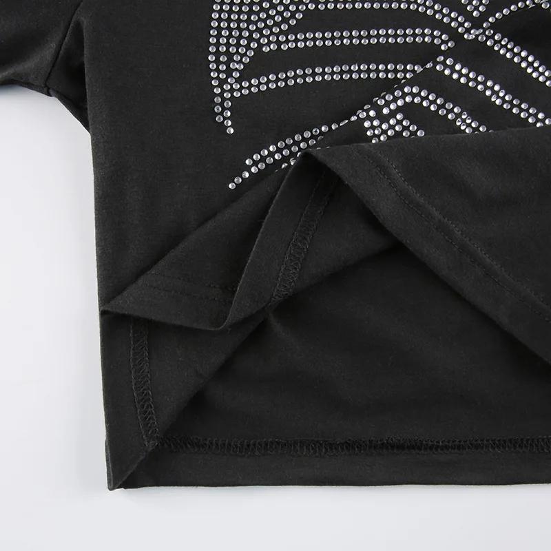 European and American Y2K round neck slim fit spring and summer hot stamping personalized dark style exposed navel T-shirt