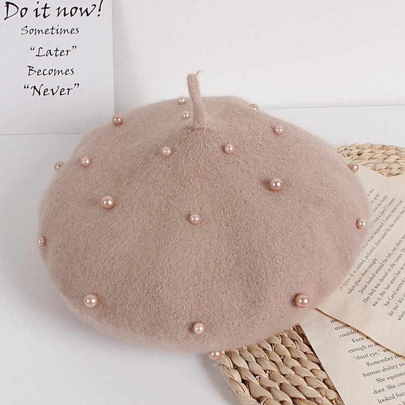 Kids Winter Hat For Girls Retro Baby Beret Hats With Pearls Autumn Winter Kids Cap For Children Accessories