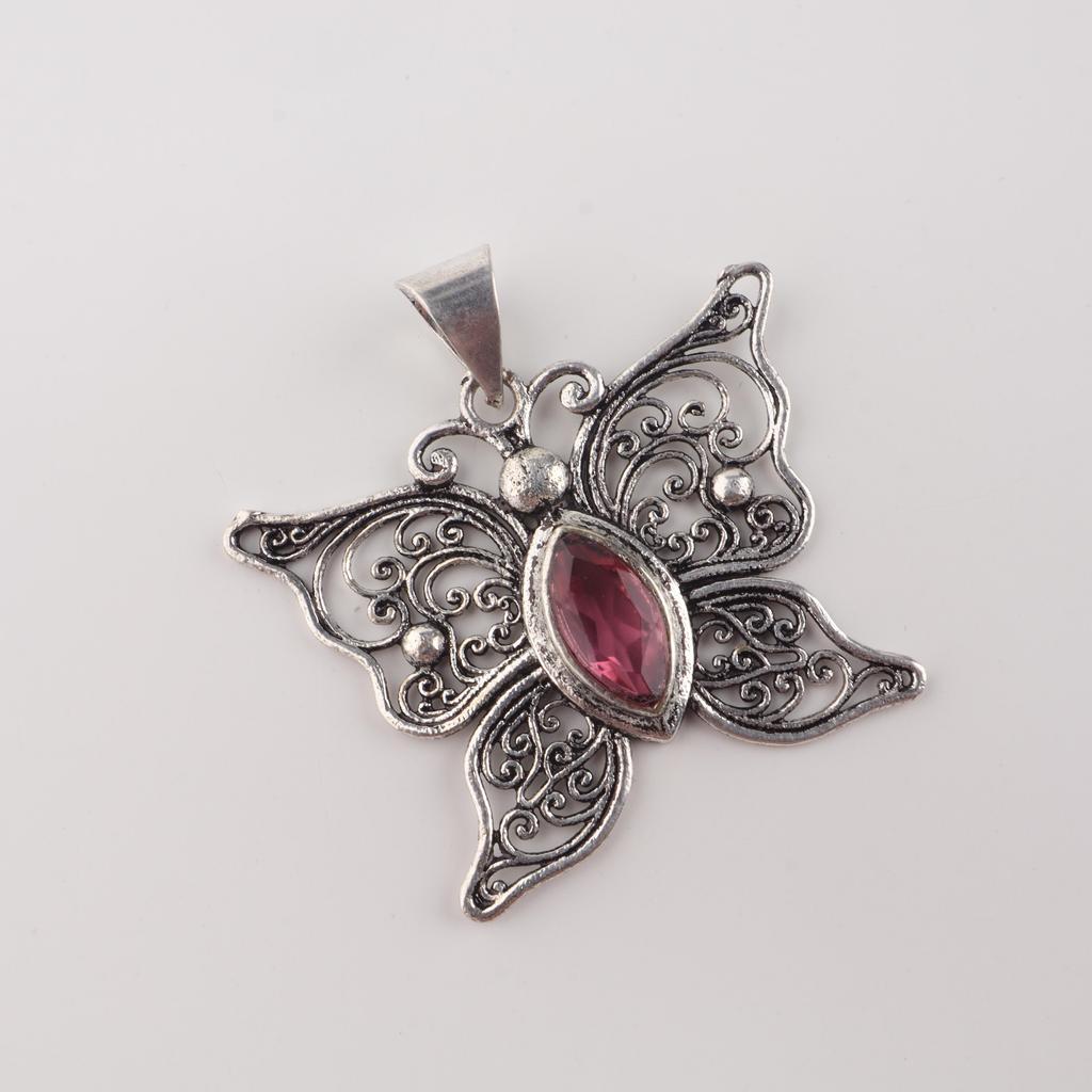 Pink Tourmaline Gemstone Silver Beautiful Pendant 1.5" , 925 Sterling Silver Women Jewelry, Tourmaline Butterfly Pendant For Wife CP-41-2