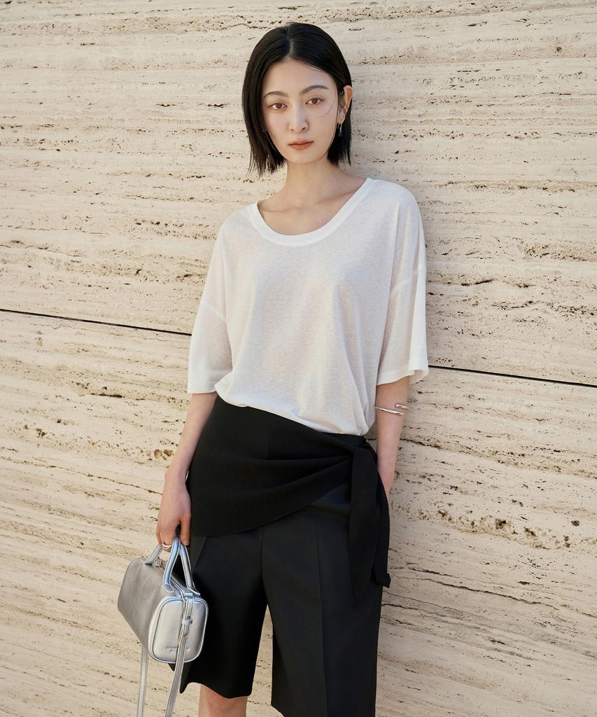 Siyajyu Sitp5287 U-Neck Relaxed Short Sleeve T-Shirt_Ivory