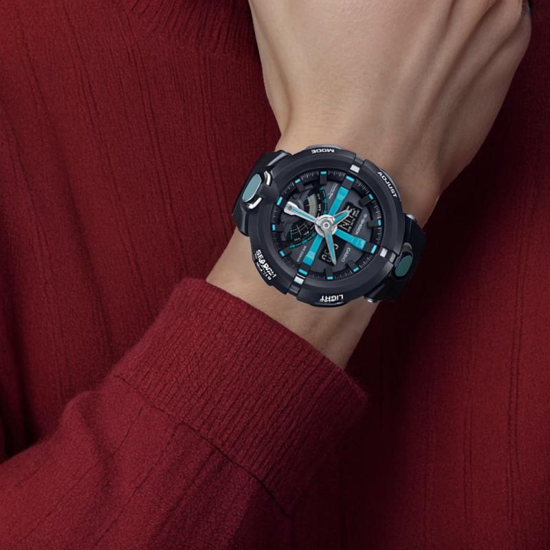 Casio CASIOG-SHOCK Series 200 Meters Waterproof Quartz Movement Resin Strap Japanese and Korean Watch Men's Watch Black Dial GA-500P-1A