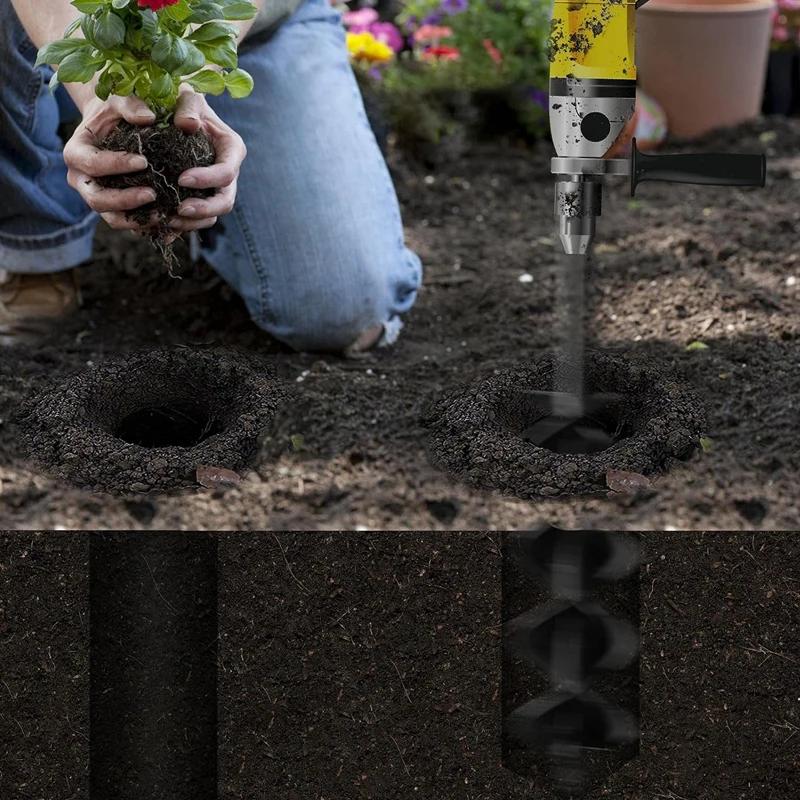 Spiral Garden Auger Bit Metal Earth Drill Tool Portable Soil Loosening Hole Digger for Planting Seedlings, Flower & Tree Care