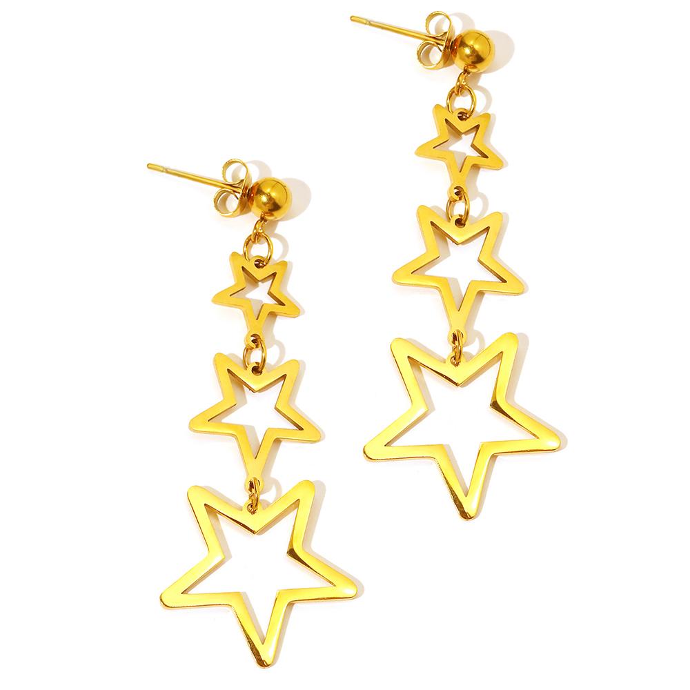 Stainless Steel Earrings Korean Fashion Hollow Stars Dangle Personality Design Earrings For Women Zircon Banquet Fine Gifts New
