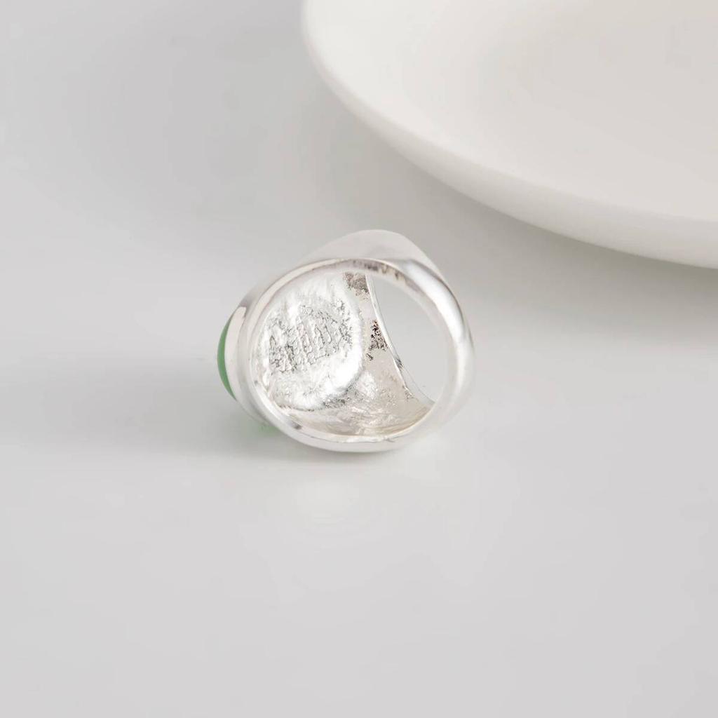 SHIXIN Vintage Oval Green Resin Finger Ring Women Minimalist Geometry Irregular Silver Color Rings Wedding Party Jewelry Gifts