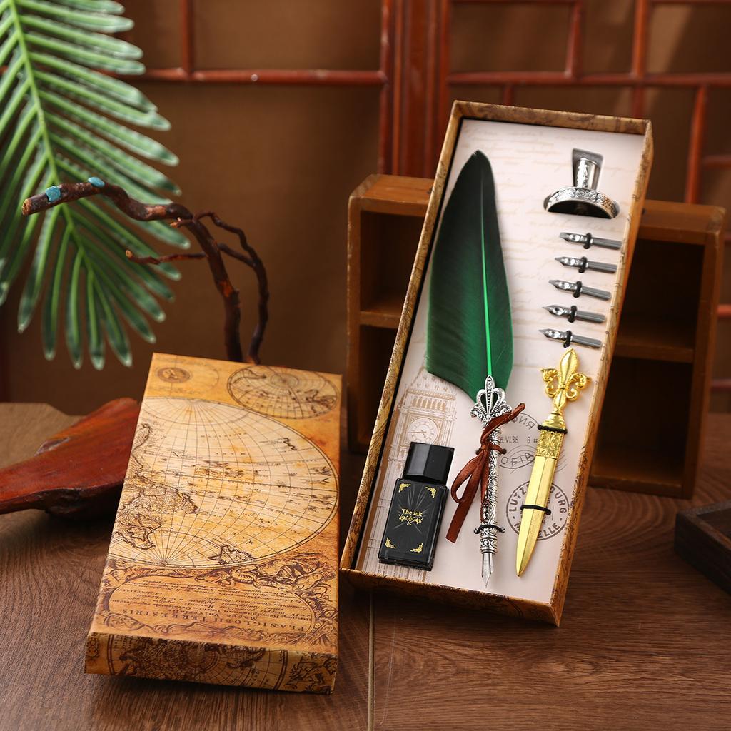 Colored Quill Gift Box Student Birthday Gift Pen Set Gold Dipped Pen Base
