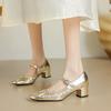 Krazing Pot Full Grain Leather Round Toe Med Heels Autumn Mary Janes Summer Shoes Women Pleated Decoration Pumps