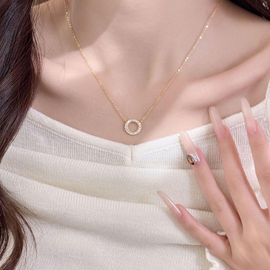 Colar S925 Prata de Lei Banhado a Ouro 18K com Pingente de Zircônia Trapezoidal e Anel de Estrela Geométrica em Corrente para Clavícula