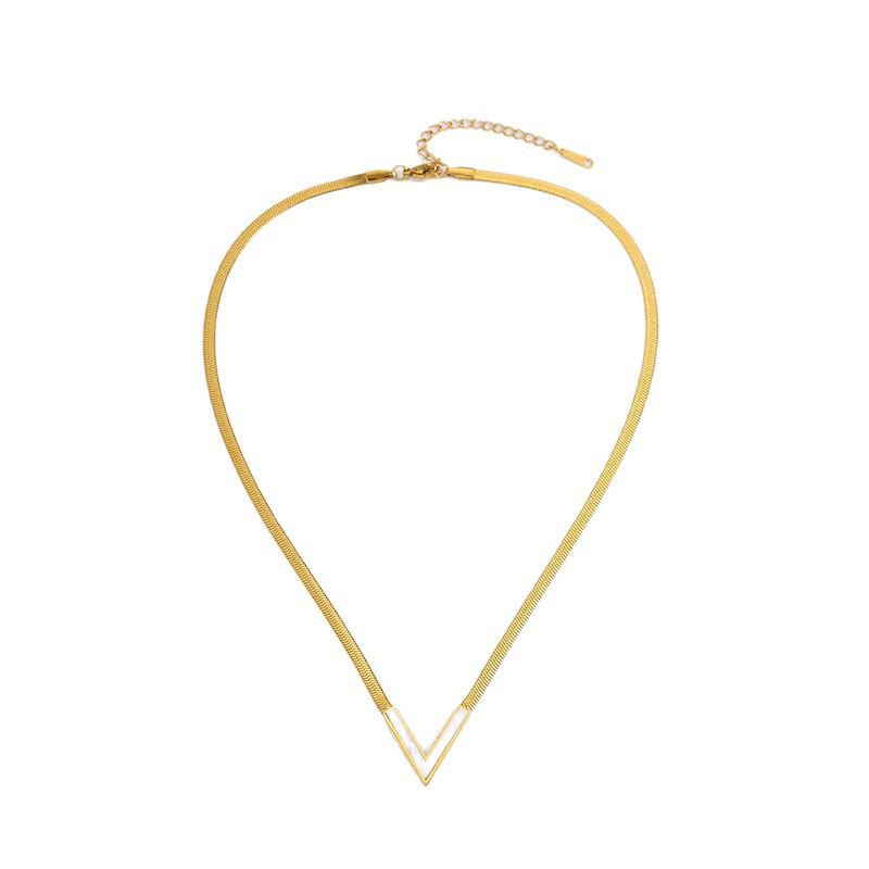Elegant Titanium Steel V-Shaped Necklace with Letter and White Shell Pendant for Women