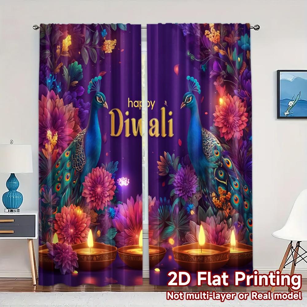 

Шторы с плоской печатью без карниза Узор Diwalipeacocks Шикарные Прочные Полиэстеровая ткань Комплект из 2 штор Можно стирать W100*H70(CM)-Grommet top&2PCS