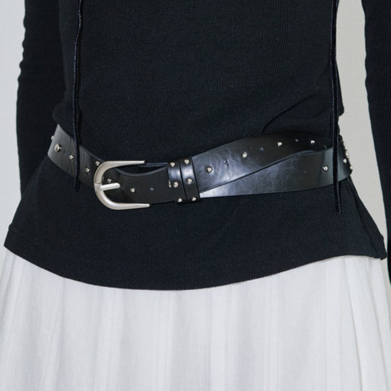 

ouel РЕМЕНЬ ИЗ ИСКУССТВЕННОЙ КОЖИ С КЛЕПКАМИ_ЧЕРНЫЙ BLACK