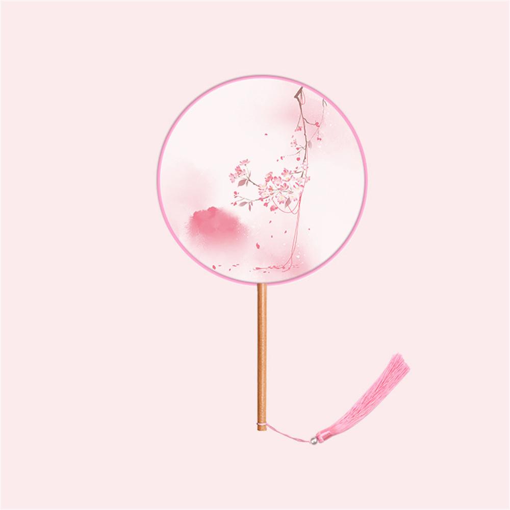 Chinesischer Runder Handfächer Vintage Druck Seidenfächer Antike Quaste Tanzhandfächer Cheongsam Tang Anzug Hochzeitsfeier Accessoires