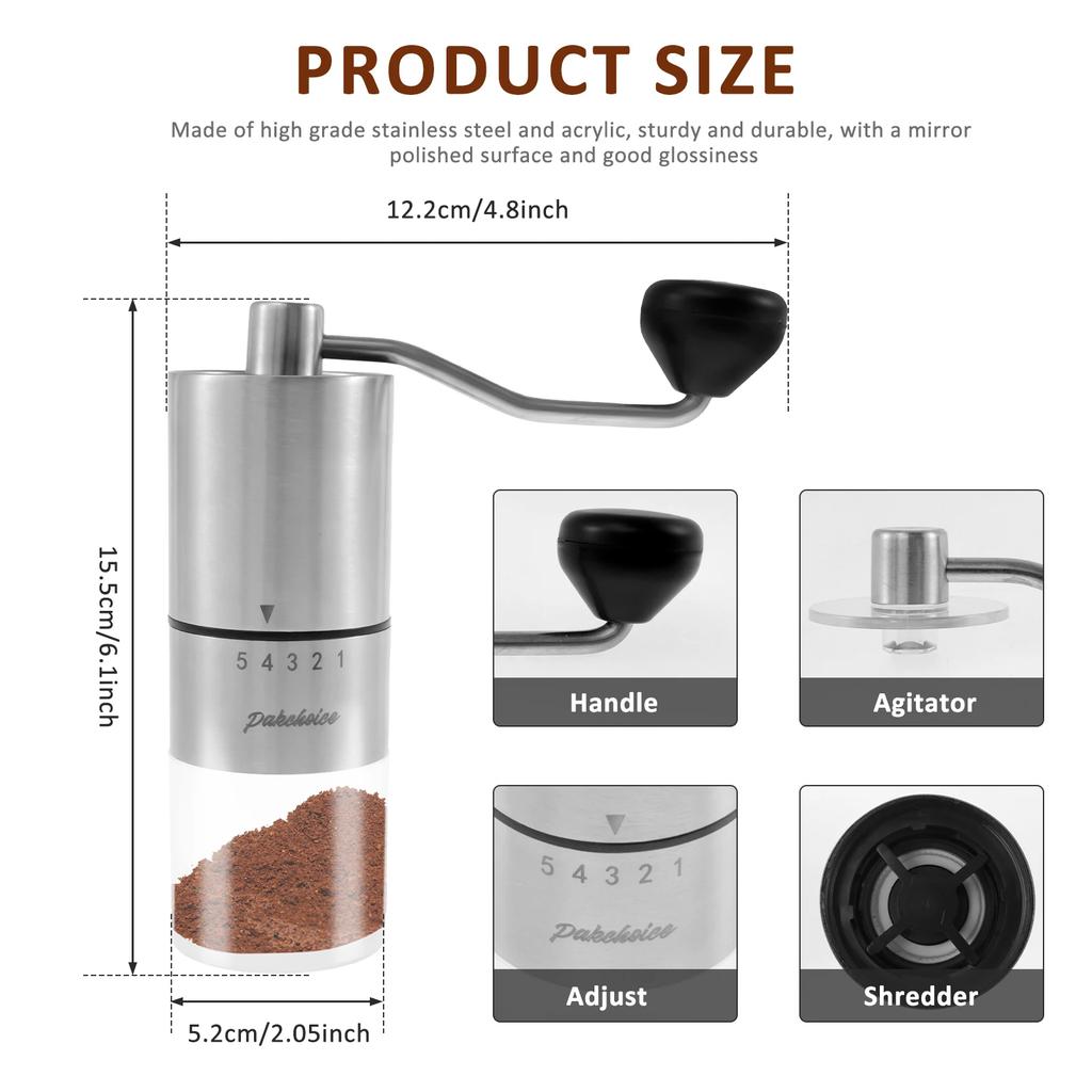 Manual Coffee Grinder Stainless Steel Hand Coffee Mill Hand Cranked Grinder Coarseness Adjustable Household Coffee Crusher
