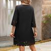 Women Loose High Waist A Line Summer Dress V Neck Lace Burnt Flower Half Sleeve Solid Color Sizes S XL