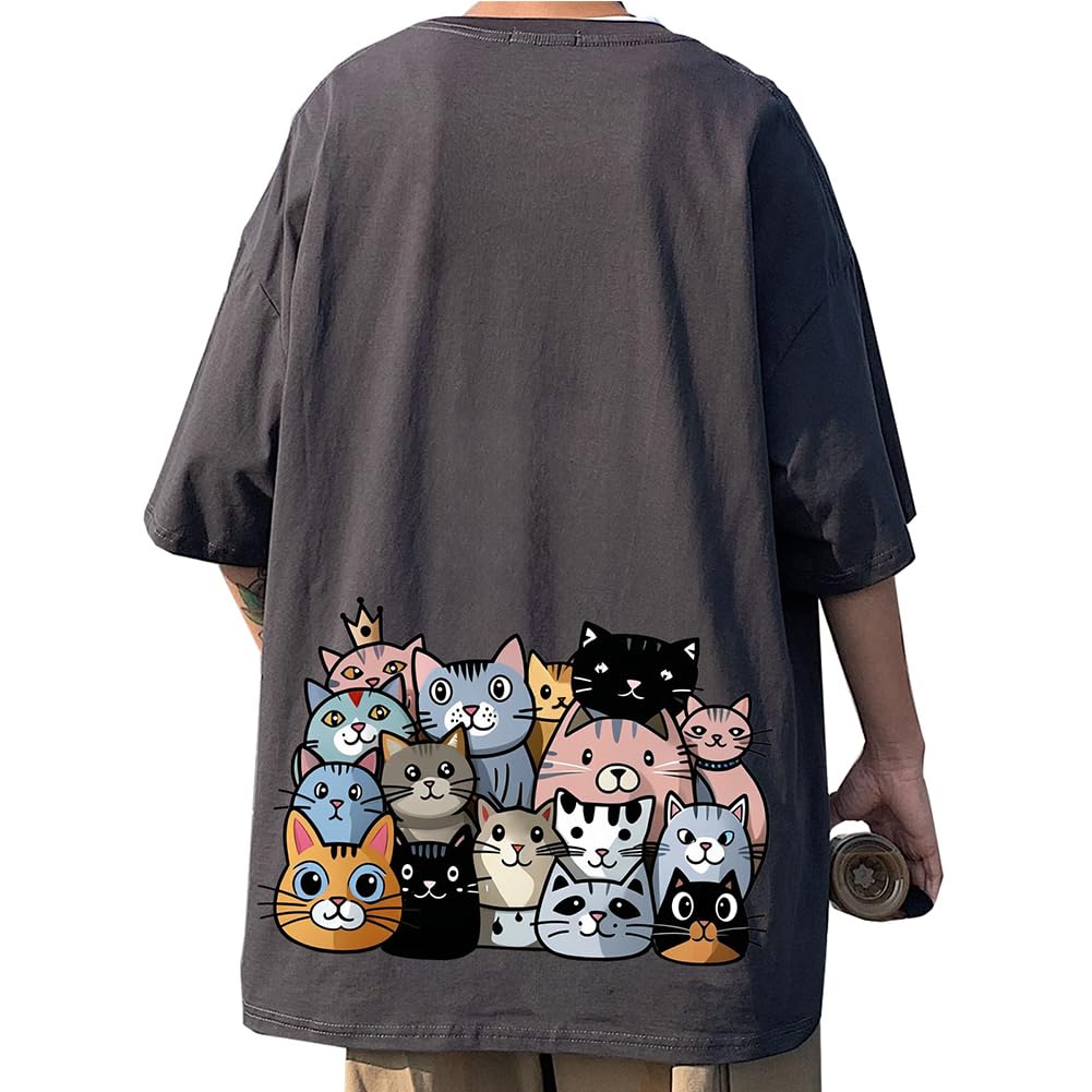 

Heone Летний хлопок с коротким рукавом с милым котом Популярный и стильный пуловер свободного кроя Доступен в больших размерах Мужской дизайн футболки, Топ, Размеры, Унисекс,