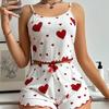 Pigiama a coste alla moda con stampa di ciglia a forma di cuore per donna