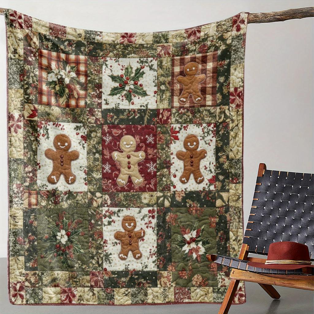 Cozy Plaid Christmas Flannel Blanket – Snowman, Ice House & Reindeer Print for Office, Home, All Seasons & Versatile Gift