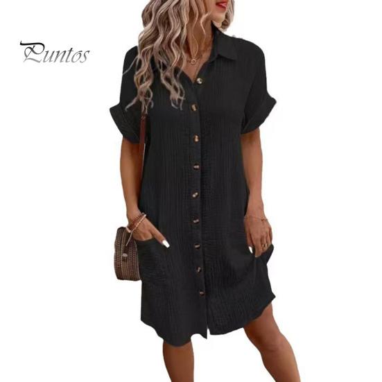 

Женское хлопковое льняное платье, повседневное платье на пуговицах с V-образным вырезом и карманами, летний пляжный сарафан с коротким рукавом XXXL чёрный