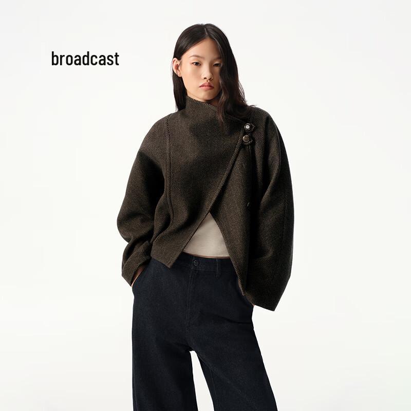

Broadcast Women s Retro Stand Collar Wool Blend Short Coat M