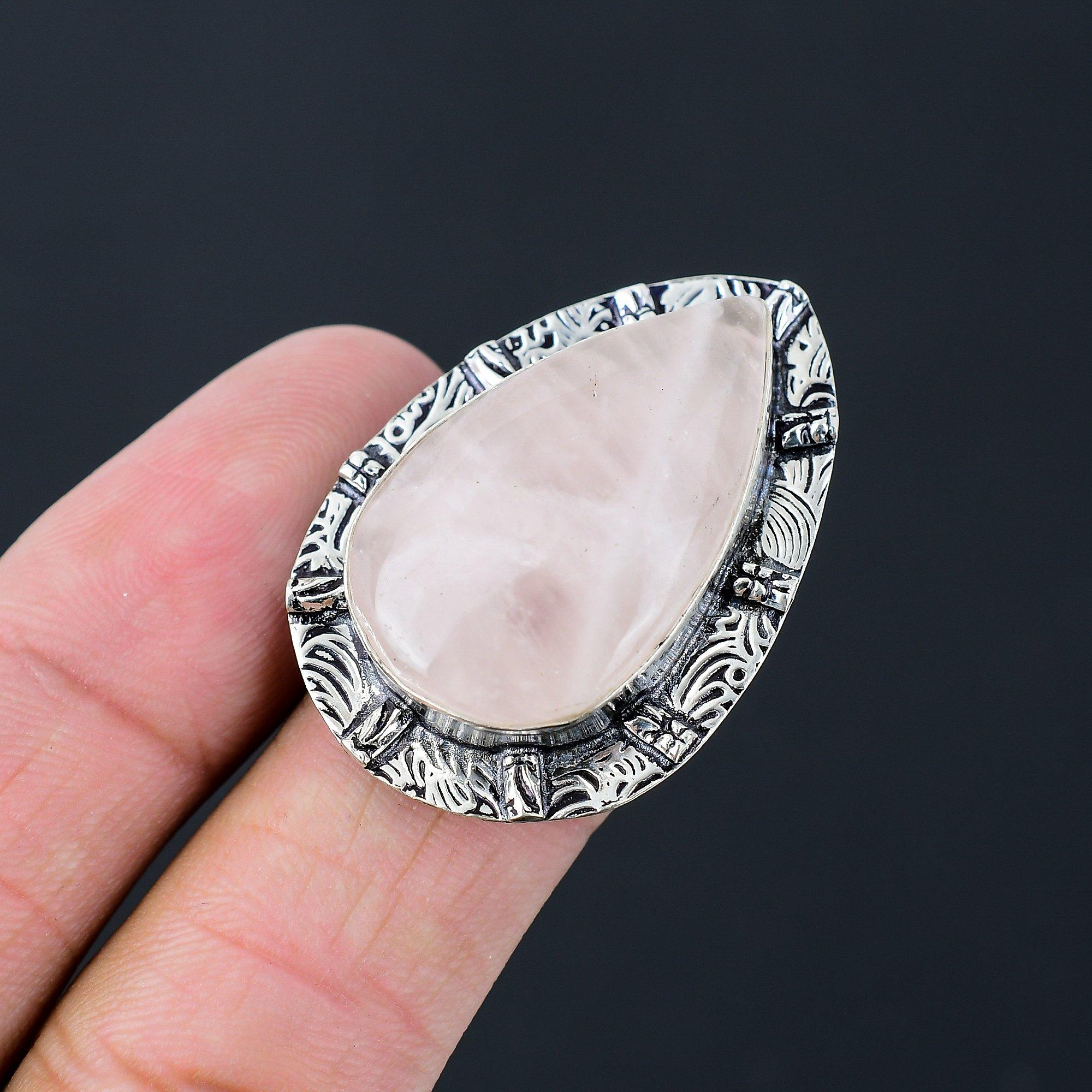 Daughters Day Sale 925 Silver Rose Quartz Stone Statement Ring Jewelry US 7.5 7.5