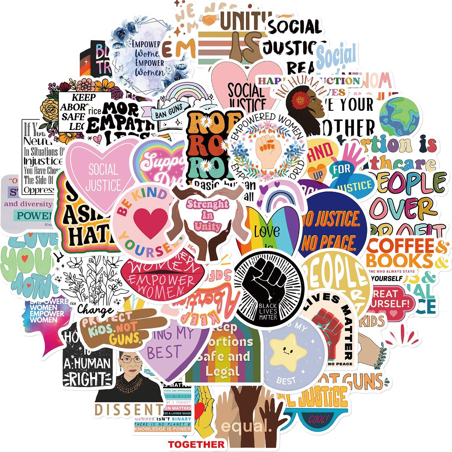 50-Piece Social Justice Sticker Set for Journals, Notebooks, and DIY Decor