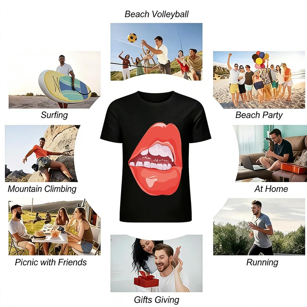 Funny Lip Print Short Sleeve T-Shirt Trendy Street Style Casual Top Pure Cotton T-shirt