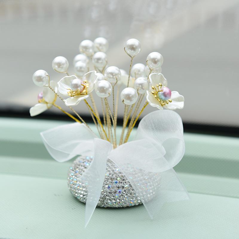 Car Gypsophila Ornament Center Console Creative Imitation Pearl Lotus Car Three Petal Flower Ornament Car Decoration Accessories