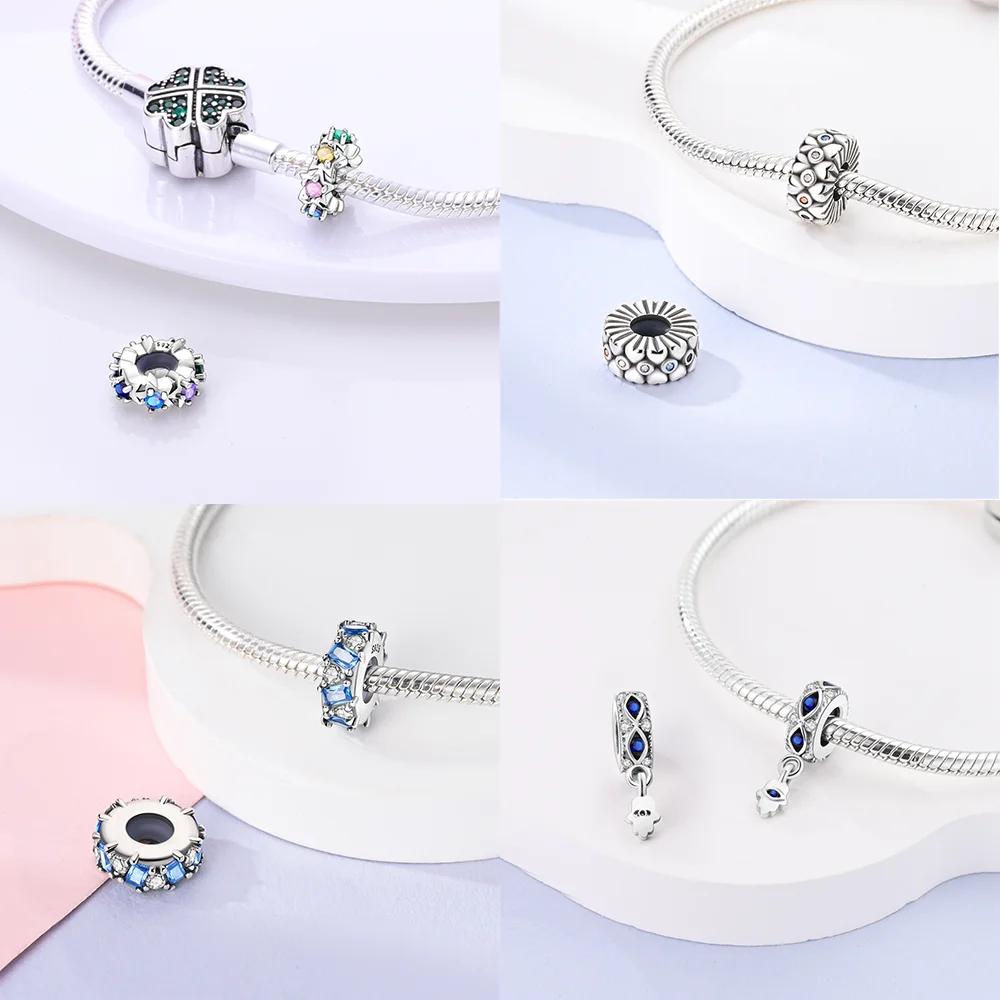 Charms Copper Colorful Zircon Stars Pink Bow Spacer Charms Beads Fit Original Bracelet Diy Women Jewelry Gifts